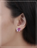 Pear Lab Created Ruby, Marquise & Round White Diamond Floral Stud Earrings for Women in 14K Solid White Gold in Screw Back