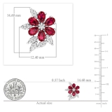 Pear Lab Created Ruby, Marquise & Round White Diamond Floral Stud Earrings for Women in 14K Solid White Gold in Screw Back