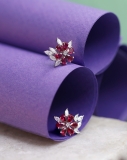 Pear Lab Created Ruby, Marquise & Round White Diamond Floral Stud Earrings for Women in 925 Sterling Silver in Screw Back