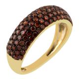 1.03 Carat (ctw) Sterling Silver Round Red Diamond Ladies Cocktail Right Hand Fashion Band 1 CT