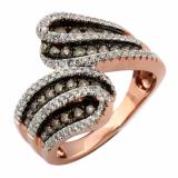 1.13 Carat (ctw) Sterling Silver Round Champagne & White Diamond Ladies Cocktail Bypass Right Hand Fashion Band