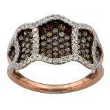 1.15 Carat (ctw) Sterling Silver Round Champagne & White Diamond Ladies Cocktail Right Hand Ring