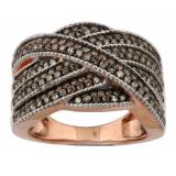 1.04 Carat (ctw) Sterling Silver Round Champagne Diamond Ladies Cocktail Right Hand Ring 1 CT