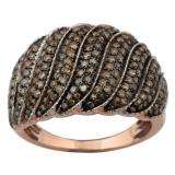 1.02 Carat (ctw) Sterling Silver Round Champagne Diamond Ladies Cocktail Right Hand Ring 1 CT