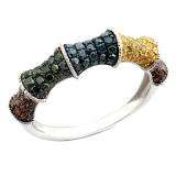 0.79 Carat (ctw) Sterling Silver Round Red Green Blue & Yellow Diamond Ladies Cocktail Right Hand Fashion Band 3/4 CT