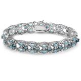 3 Colors of Topaz - Swiss London and Sky Blue Oval and Round Shape 17.00 CT Sterling Silver Tennis Bracelet (5.50 Inch Length x 0.47 Inch Wide)