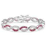 3.00 CT Real Round Cut Genuine Pink Topaz & White 925 Sterling Silver Tennis Bracelet (8 MM Width x 7.5 Inch Length)