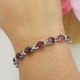 14.00 CT Real Oval Cut Genuine Red Garnet 925 Sterling Silver Tennis Bracelet (5 MM Width x 8 Inch Length)
