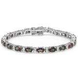 14.00 CT Real Oval & Round Cut Genuine Rainbow & White Topaz 925 Sterling Silver Tennis Bracelet (4 MM Width x 7.5 Inch Length)