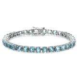 18.00 CT Real Round Cut Genuine Blue Topaz 925 Sterling Silver Tennis Bracelet (5 MM Width x 7.5 Inch Length)