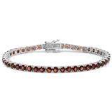 13.00 Carat (ctw) Sterling Silver Real Round Cut Genuine Garnet Ladies Tennis Bracelet (7.75 Inch Length x 4 MM Wide)