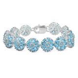 30.00 Carat (ctw) Sterling Silver Real Pear & Round Cut Genuine Blue Topaz Ladies Tennis Bracelet (7.25 Inch Length x 14.5 MM Wide)