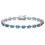 12.00 Carat (ctw) Sterling Silver Real Oval Cut Genuine Blue Topaz Ladies Tennis Bracelet (7.5 Inch Length x 4 MM Wide)