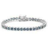 3.60 Carat (ctw) Sterling Silver Real Round Cut Genuine Blue Topaz Ladies Tennis Bracelet (6.75 Inch Length x 4 MM Wide)