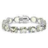 63.00 Carat (ctw) Sterling Silver Real Oval Cut Genuine Green Amethyst Ladies Tennis Bracelet (7.25 Inch Length x 10 MM Wide)