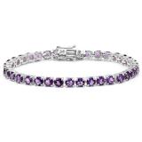 14.00 Carat (ctw) 10K White Gold Real Round Cut Genuine Amethyst Ladies Tennis Bracelet (7.5 Inch Length x 5 MM Wide)