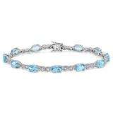 12.00 Carat (ctw) Sterling Silver Real Oval Cut Genuine Blue Topaz Ladies Tennis Bracelet (7 Inch Length x 5 MM Wide)