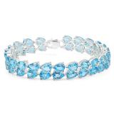1.00 Carat (ctw) Sterling Silver Real Pear Cut Genuine Blue Topaz Ladies Tennis Bracelet (7 Inch Length x 8.5 MM Wide)