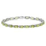 10.00 Carat (ctw) Sterling Silver Real Oval Cut Genuine Peridot Ladies Tennis Bracelet (7 Inch Length x 4 MM Wide)