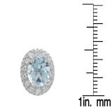 Sterling Silver Oval Cut Aquamarine & Round White Sapphire Ladies Halo Style Fashion Stud Earrings