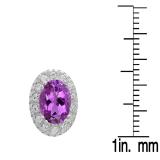 Sterling Silver Oval Cut Amethyst & Round White Sapphire Ladies Halo Style Fashion Stud Earrings