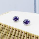 Sterling Silver Oval Cut Amethyst & Round White Sapphire Ladies Halo Style Fashion Stud Earrings