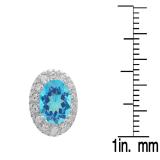 Sterling Silver Oval Cut Blue Topaz & Round White Sapphire Ladies Halo Style Fashion Stud Earrings