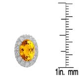 Sterling Silver Oval Cut Citrine & Round White Sapphire Ladies Halo Style Fashion Stud Earrings
