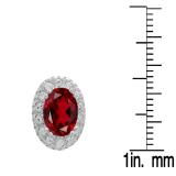 Sterling Silver Oval Cut Garnet & Round White Sapphire Ladies Halo Style Fashion Stud Earrings