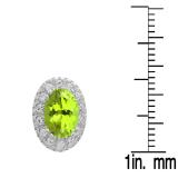 Sterling Silver Oval Cut Peridot & Round White Sapphire Ladies Halo Style Fashion Stud Earrings