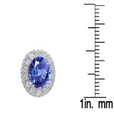 Sterling Silver Oval Cut Tanzanite & Round White Sapphire Ladies Halo Style Fashion Stud Earrings