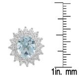 Sterling Silver Round Cut Aquamarine & White Sapphire Ladies Halo Style Fashion Stud Earrings