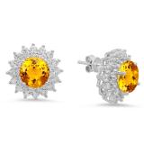 Sterling Silver Round Cut Citrine & White Sapphire Ladies Halo Style Fashion Stud Earrings