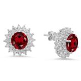 Sterling Silver Round Cut Garnet & White Sapphire Ladies Halo Style Fashion Stud Earrings