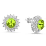 Sterling Silver Round Cut Peridot & White Sapphire Ladies Halo Style Fashion Stud Earrings