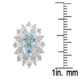 Sterling Silver Oval Cut Aquamarine Round white sapphire & Taper Cut white topaz Ladies Snowflake Style Fashion Stud Earrings