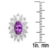 Sterling Silver Oval Cut Amethyst Round white sapphire & Taper Cut white topaz Ladies Snowflake Style Fashion Stud Earrings