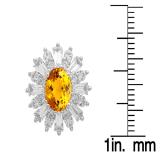 Sterling Silver Oval Cut Citrine Round white sapphire & Taper Cut white topaz Ladies Snowflake Style Fashion Stud Earrings