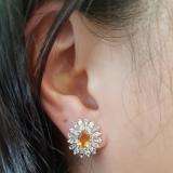 Sterling Silver Oval Cut Citrine Round white sapphire & Taper Cut white topaz Ladies Snowflake Style Fashion Stud Earrings
