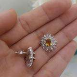 Sterling Silver Oval Cut Citrine Round white sapphire & Taper Cut white topaz Ladies Snowflake Style Fashion Stud Earrings