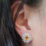 Sterling Silver Oval Cut Citrine Round white sapphire & Taper Cut white topaz Ladies Snowflake Style Fashion Stud Earrings