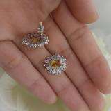 Sterling Silver Oval Cut Citrine Round white sapphire & Taper Cut white topaz Ladies Snowflake Style Fashion Stud Earrings