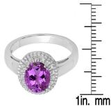 Sterling Silver Oval Cut Amethyst & Round White Sapphire Ladies Halo Style Bridal Engagement Ring