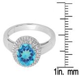Sterling Silver Oval Cut Blue Topaz & Round White Sapphire Ladies Halo Style Bridal Engagement Ring