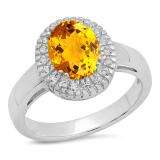 Sterling Silver Oval Cut Citrine & Round White Sapphire Ladies Halo Style Bridal Engagement Ring
