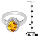 Sterling Silver Oval Cut Citrine & Round White Sapphire Ladies Halo Style Bridal Engagement Ring