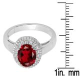 Sterling Silver Oval Cut Garnet & Round White Sapphire Ladies Halo Style Bridal Engagement Ring