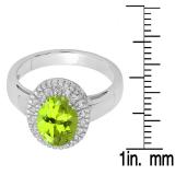 Sterling Silver Oval Cut Peridot & Round White Sapphire Ladies Halo Style Bridal Engagement Ring