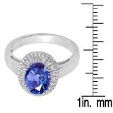 Sterling Silver Oval Cut Tanzanite & Round White Sapphire Ladies Halo Style Bridal Engagement Ring