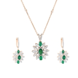 5x3mm Oval, Pear,Baguette & Round White Diamond Flower Cocktail Pendant Necklace and Dangle Earrings Set for Women in 18K Rose Gold